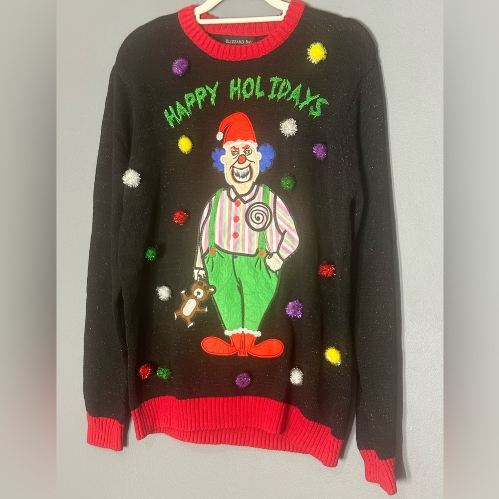 Christmas sweater women’s size medium creepy clown ugly sweater holiday cotton